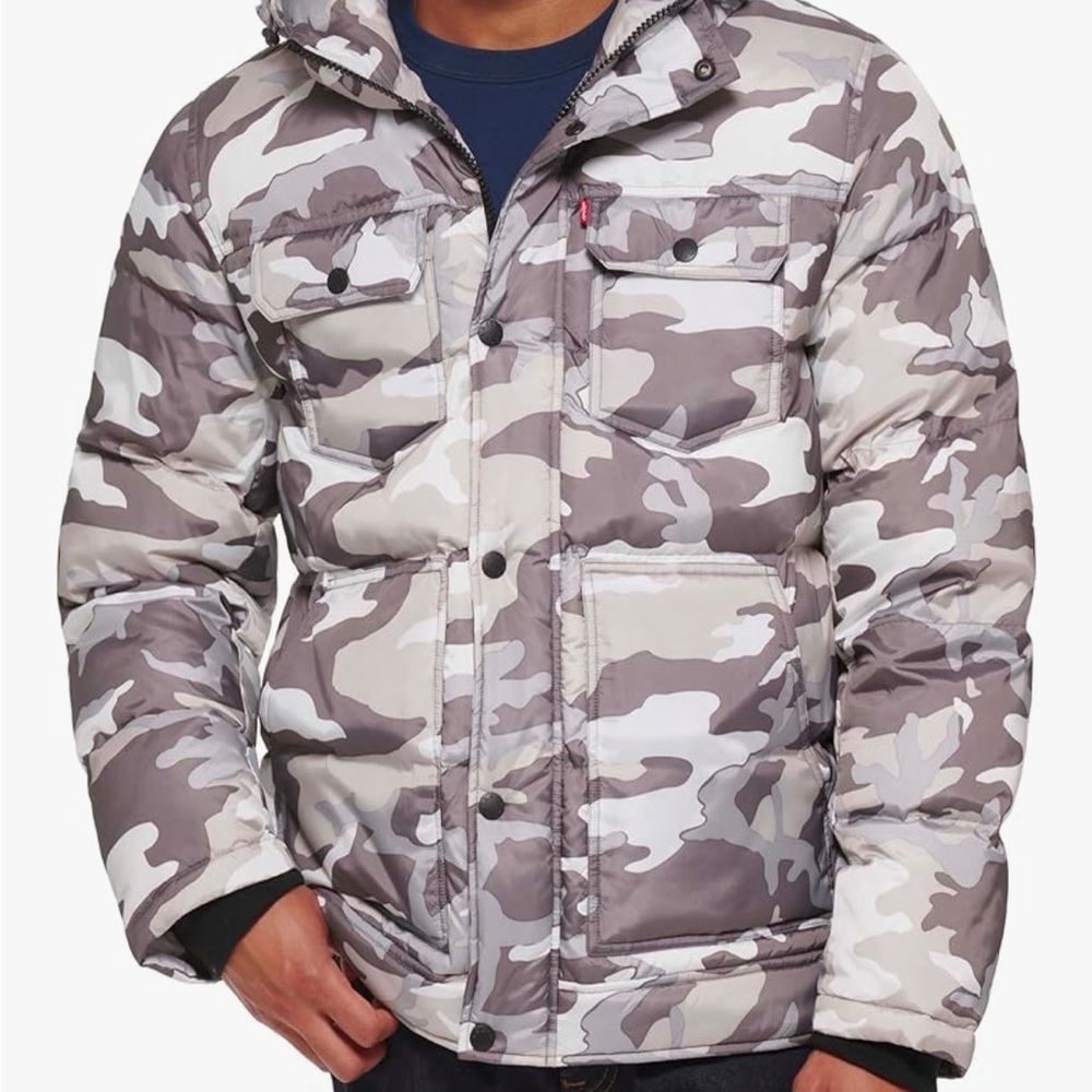 Levi's Gray and White Camouflage Puffer Jacket